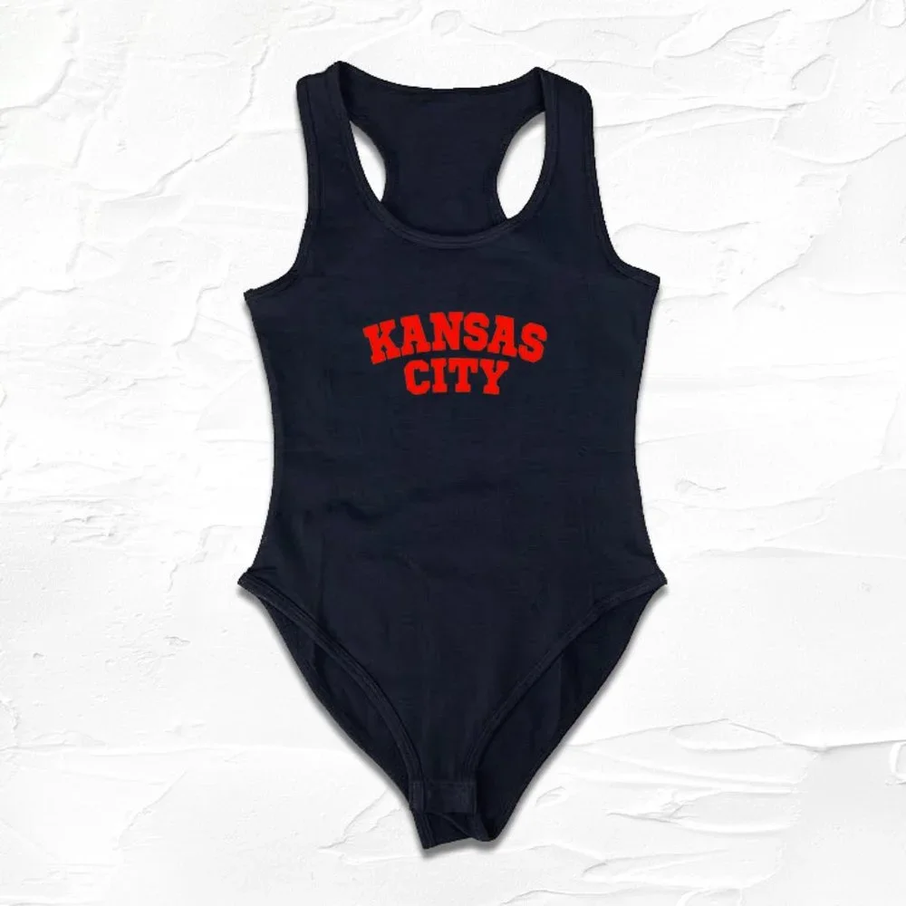 Womens Black/Red Kansas City Chiefs football Bodysuit